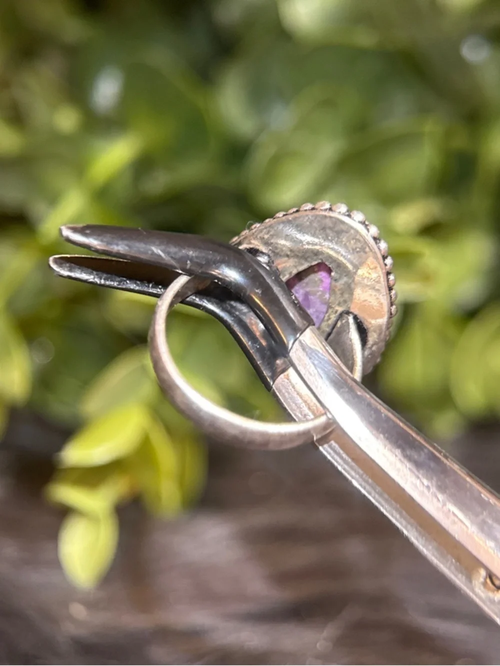 Purple‎ Teardrop Stone Silver 925 Beaded Ring